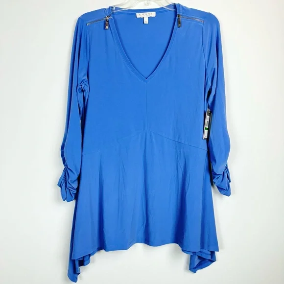 NWT Chaus Blue V-Neck Women's Top - Picture 1 of 13